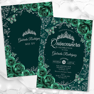 Convite Emerald Green Silver Quinceanera