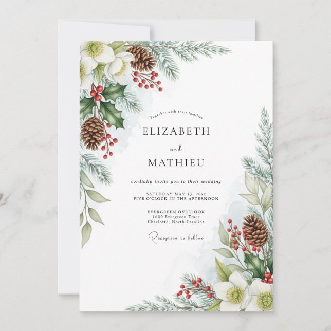 Convite Emerald Green Snowy Winter Wedding (Frente)