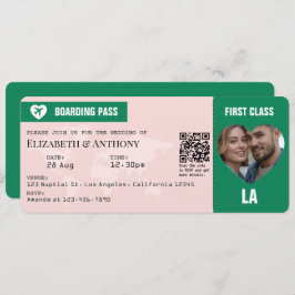 Convite Emerald Green & Soft Blush Boarding Pass Wedding