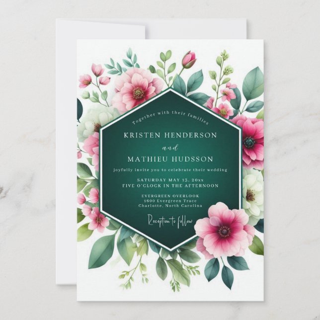 Convite Emerald Green Stunning Floral Wedding (Frente)