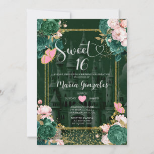 Convite Emerald Green Sweet 16 Girl Floral Festa de aniver