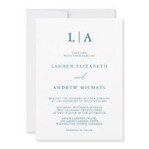 Emerald Green Teal Monograma Casamento Minimalista