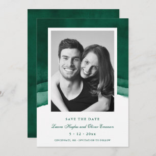 Convite Emerald Green Watercolor Casamento Salva a Data