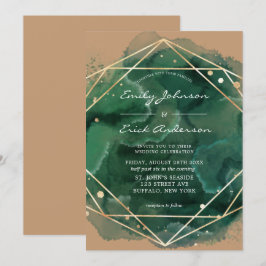 Convite Emerald Green Watercolor Dourado Tan Wedding