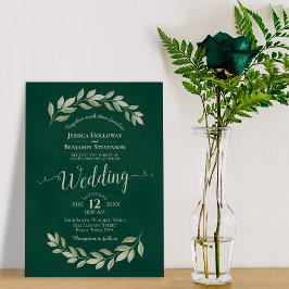 Convite Emerald Green Watercolor Laurel deixa casamento