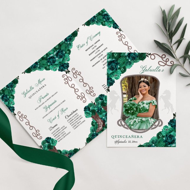Convite Emerald Green Western Charro Quinceañera (Criador carregado)