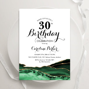 Convite Emerald Green White Agate aniversário de 30 anos