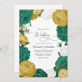 Convite Emerald Green, White & Gold Floral Wedding