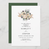 Emerald Green White Protea Pampas Wedding Invitati