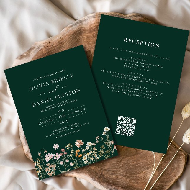 Convite Emerald Green Wildflower All in One Wedding (Criador carregado)