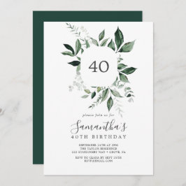 Convite Emerald Greenery aniversário de 40 anos