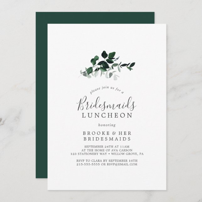 Convite Emerald Greenery Bridesmaids Luncheon (Frente/Verso)