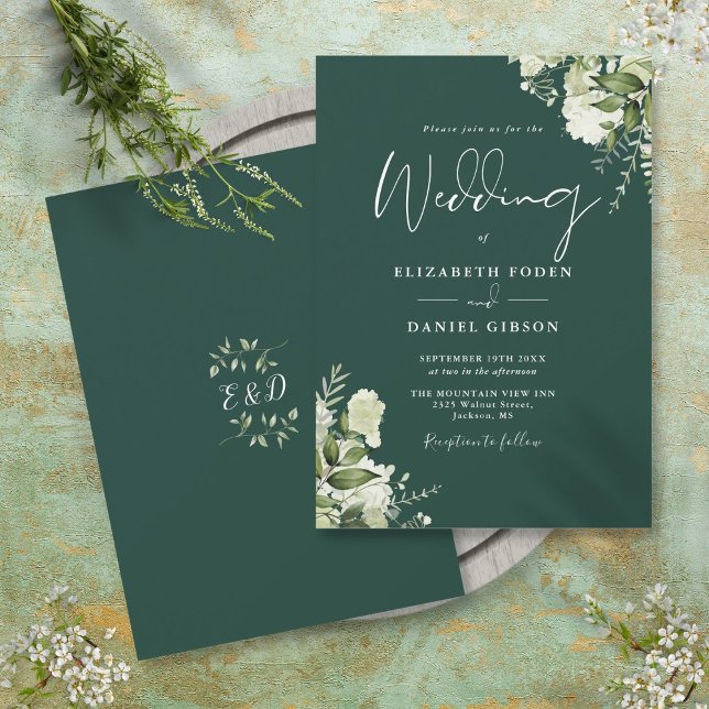 Convite Emerald Greenery deixa o casamento monográfico (Emerald Greenery Leaves Monogram Wedding Invitation)