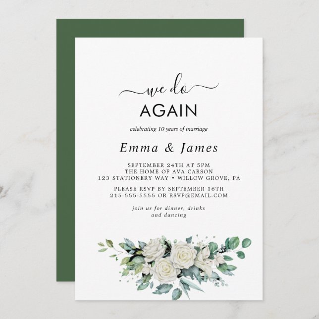 Convite Emerald Greenery "Fazemos Novamente" Vow Renewal (Frente/Verso)