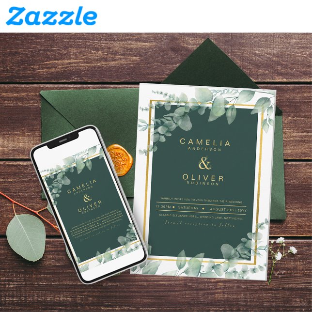 Convite Emerald Greenery Wedding Botanical Nature Convide (Criador carregado)