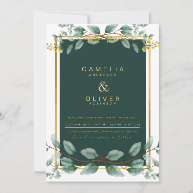 Convite Emerald Greenery Wedding Botanical Nature Convide (Frente)