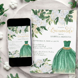 Convite Emerald Greenery White Peony Princesa Quinceanera