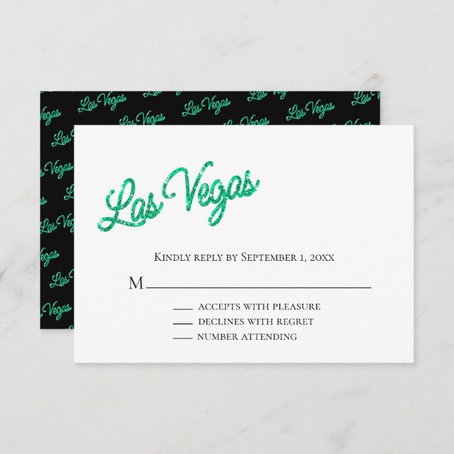 Convite Emerald Las Vegas Sparkles Wedds RSVP (Frente/Verso)