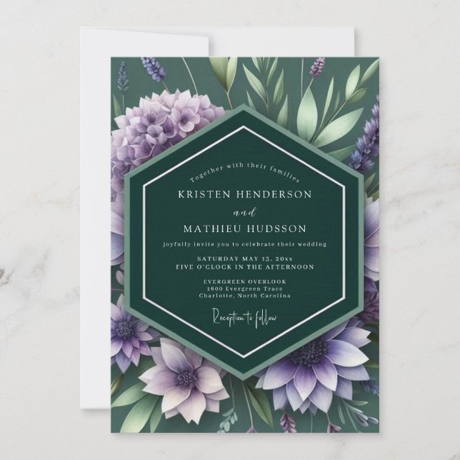 Convite Emerald Lilac Botanical Wedding (Frente)