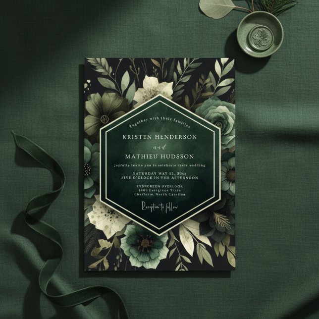 Convite Emerald Lush Bloom Wedding (Criador carregado)
