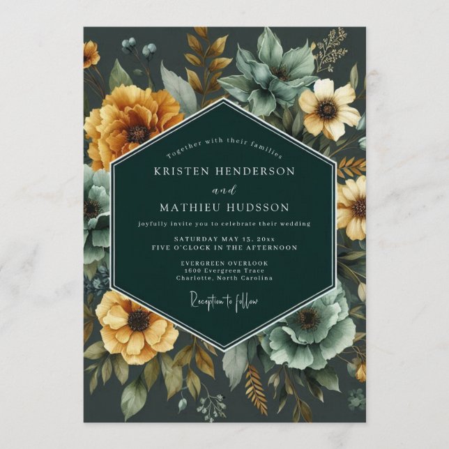 Convite Emerald & Marigold Lush Botanical Wedding (Frente)