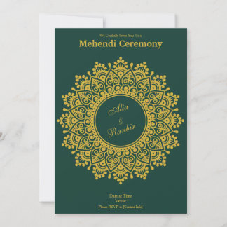 Convite Emerald Mehendi Henna Indiana Dourado personalizáv
