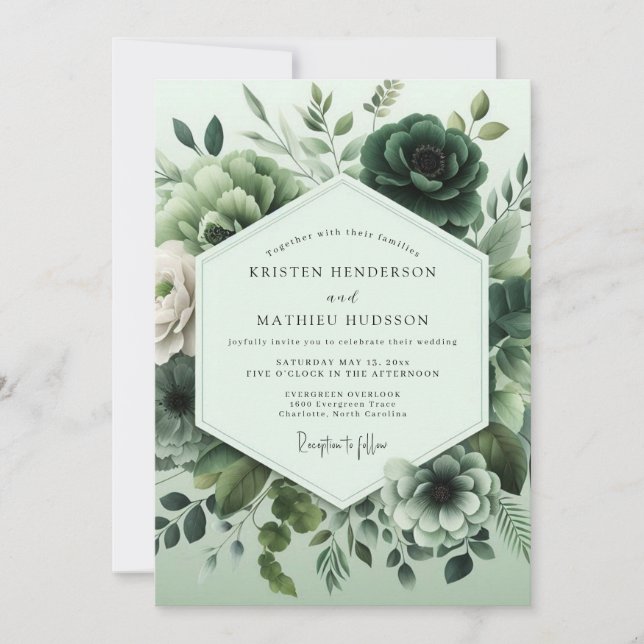 Convite Emerald Monochromatic Bloom Wedding (Frente)