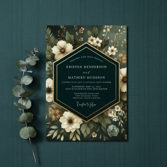 Convite Emerald Moody Floral Elegance Wedding (Criador carregado)