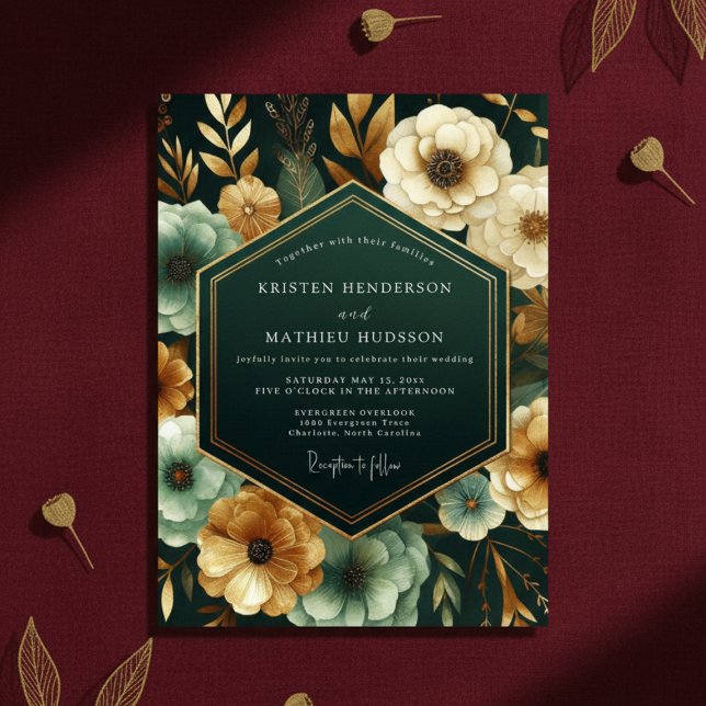 Convite Emerald Moody Floral Romance Wedding (Criador carregado)