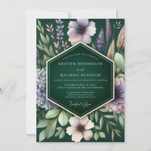 Convite Emerald Moody Meadow Wedding (Frente)