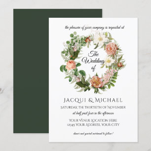 Convite Emerald n Blush Ivory Rosa w Fern Wreath Casamento