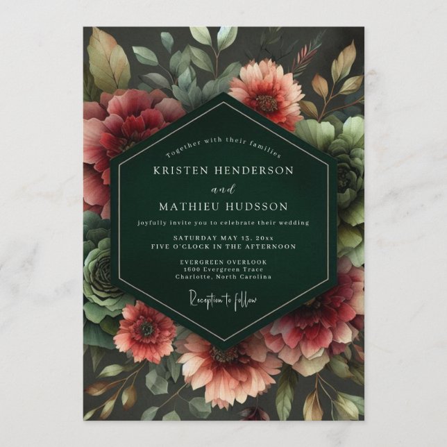 Convite Emerald Nocturnal Bloom Wedding (Frente)