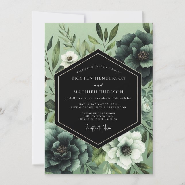 Convite Emerald Noir Botanical Wedding (Frente)