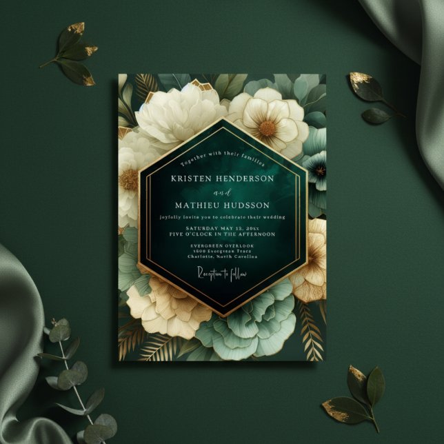 Convite Emerald Opulent Bloom Wedding (Criador carregado)