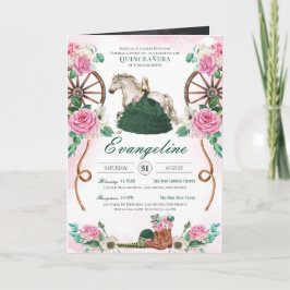 Convite Emerald & Pink Charro Western Photo Quinceanera