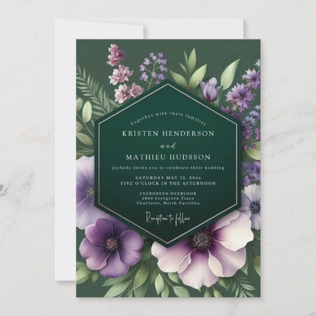 Convite Emerald Plum Moody Flora Wedding (Frente)