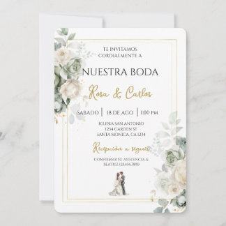 Convite Emerald sage Spanish Wedding Invitation