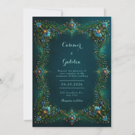 Convite Emerald Sapphire Gilded Floral Wedding