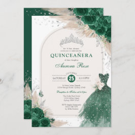 Convite Emerald Silver Boho Rosa Princess Quinceañera