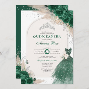 Convite Emerald Silver Boho Rosa Princess Quinceañera