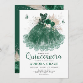 Convite Emerald Silver Flower Quinceañera Mis Quince Anos