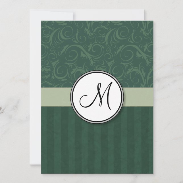 Convite Emerald Teal Floral Wisps & Strips com Monograma (Frente)