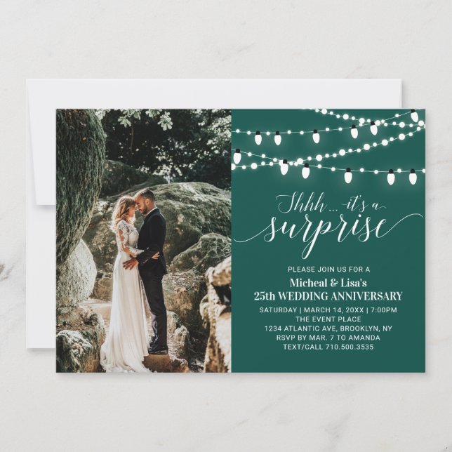Convite Emerald Verde 20ª Foto Aniversário de Casamento (Frente)