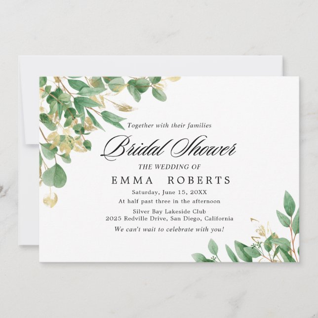 Convite Emerald Verde | Chuveiro de Noiva Horizontal (Frente)