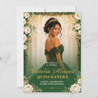 Convite Emerald Verde & Dourado Quinceañera 15º Aniversári