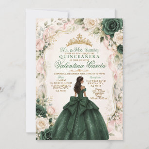 Convite Emerald Verde e Rosa Bege Quinceañera