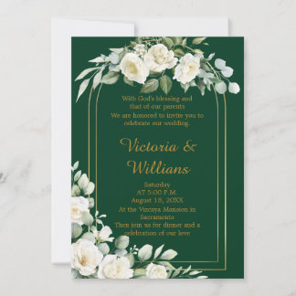Convite Emerald Winter Elegant Gold Floral Luxury Wedding