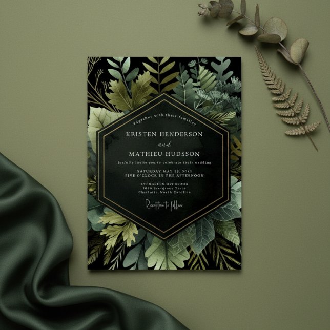 Convite Emerald Woodland Botanical Wedding (Criador carregado)