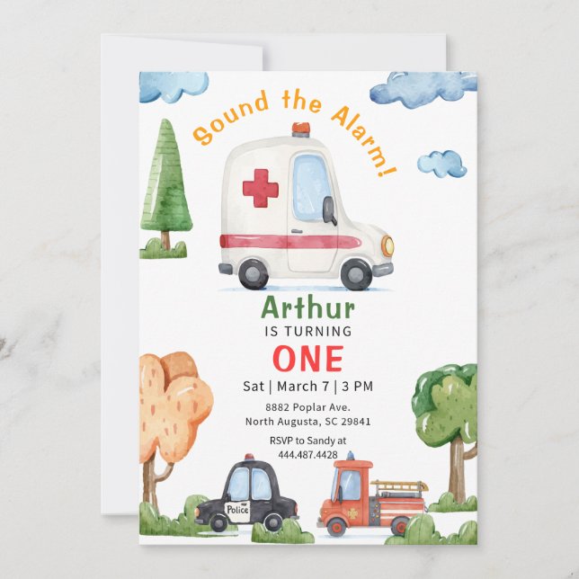 Convite Emergency Vehicles Ambulance Birthday Invitation (Frente)
