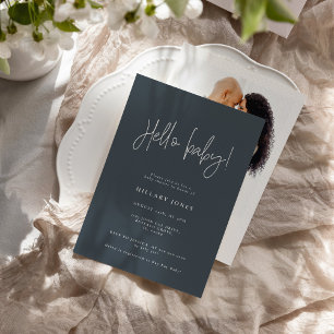 Convite EMERY Chá de fraldas Elegante Hello Slate Blue